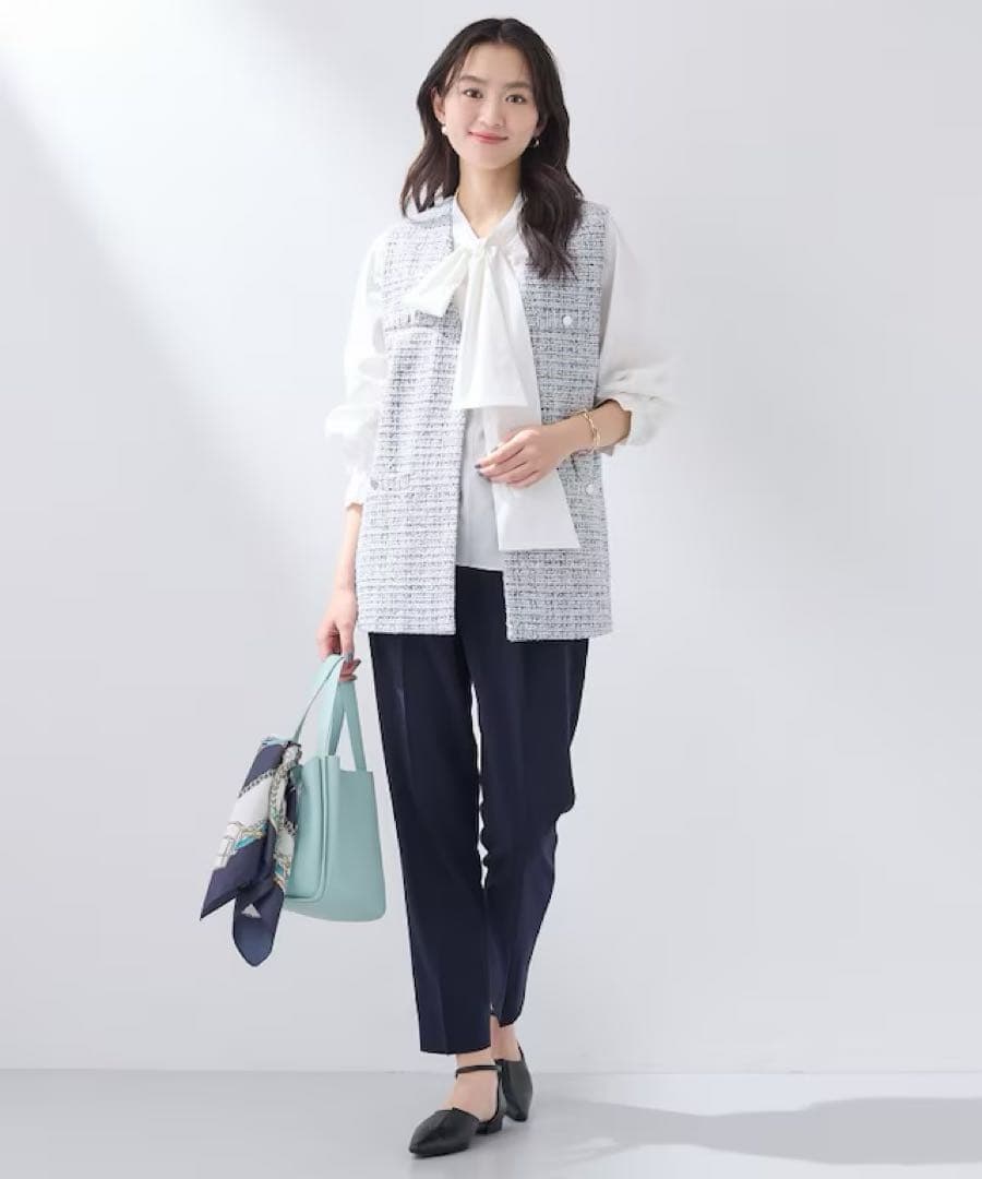 【室内1回着用！2点セット】ツイードジレ＆ボウタイブラウス カセット服　38