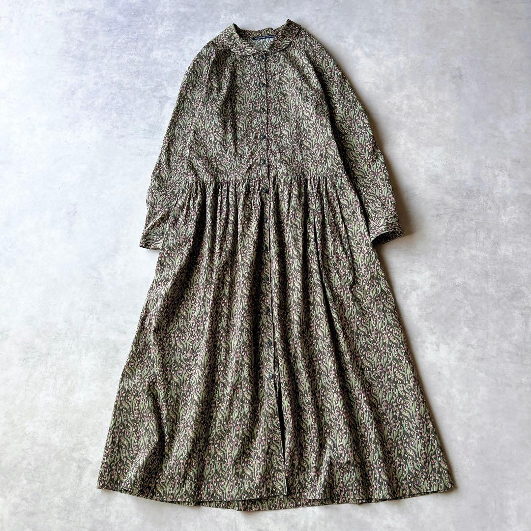 美品☆みなとのてんらんかい　ロングワンピース　リバティ　タナローン　花柄　M