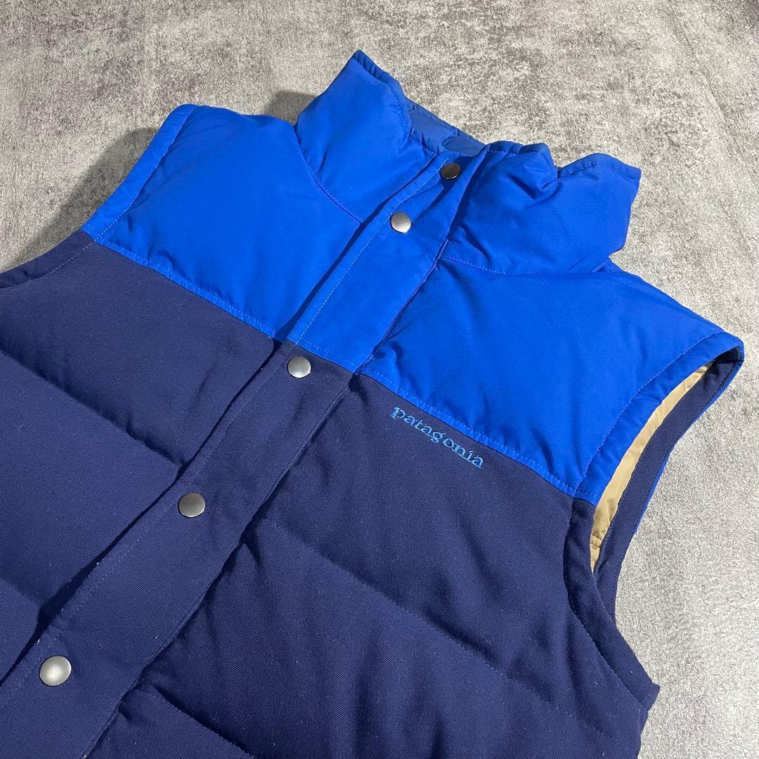 Patagoniaパタゴニア中綿ダウンベスト切替ハイネックフルジップ青×紺XS