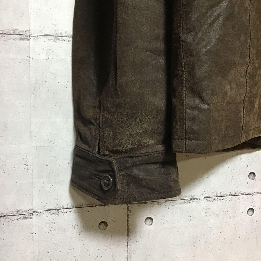 【一点物】80s ヌバックレザー ライダース ブラウン ステンシル L ペイント