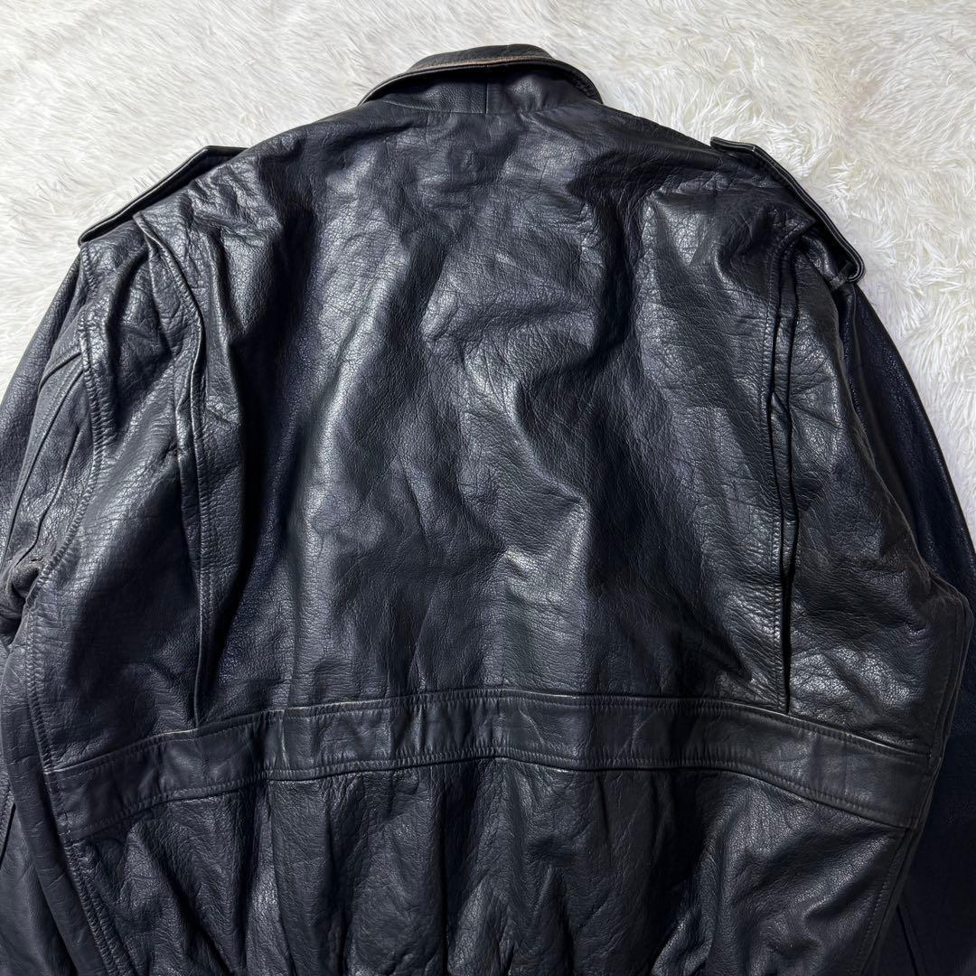 【90s】A-2 ブラックレザー フライトジャケット 牛革 ナッパレザー XL