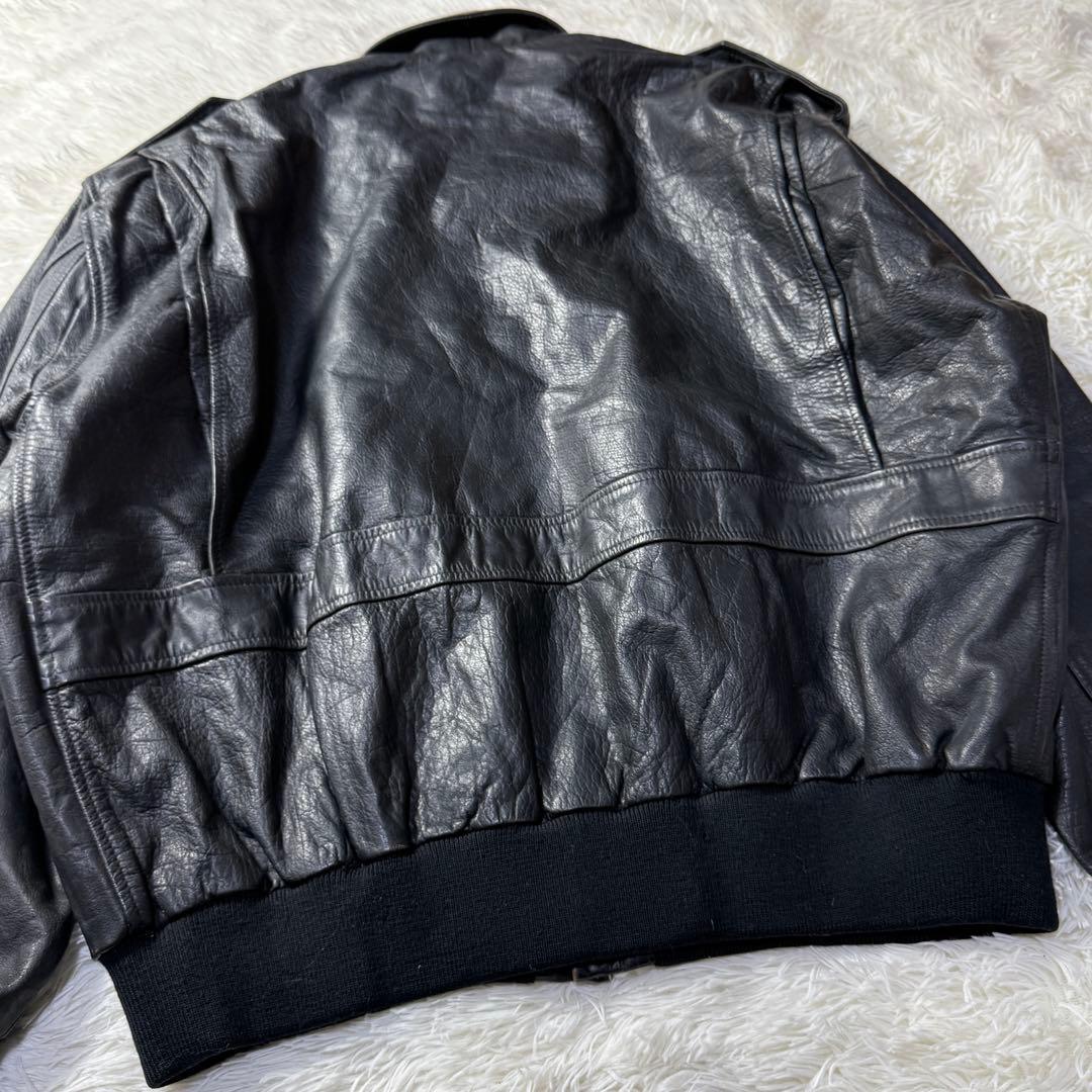 【90s】A-2 ブラックレザー フライトジャケット 牛革 ナッパレザー XL