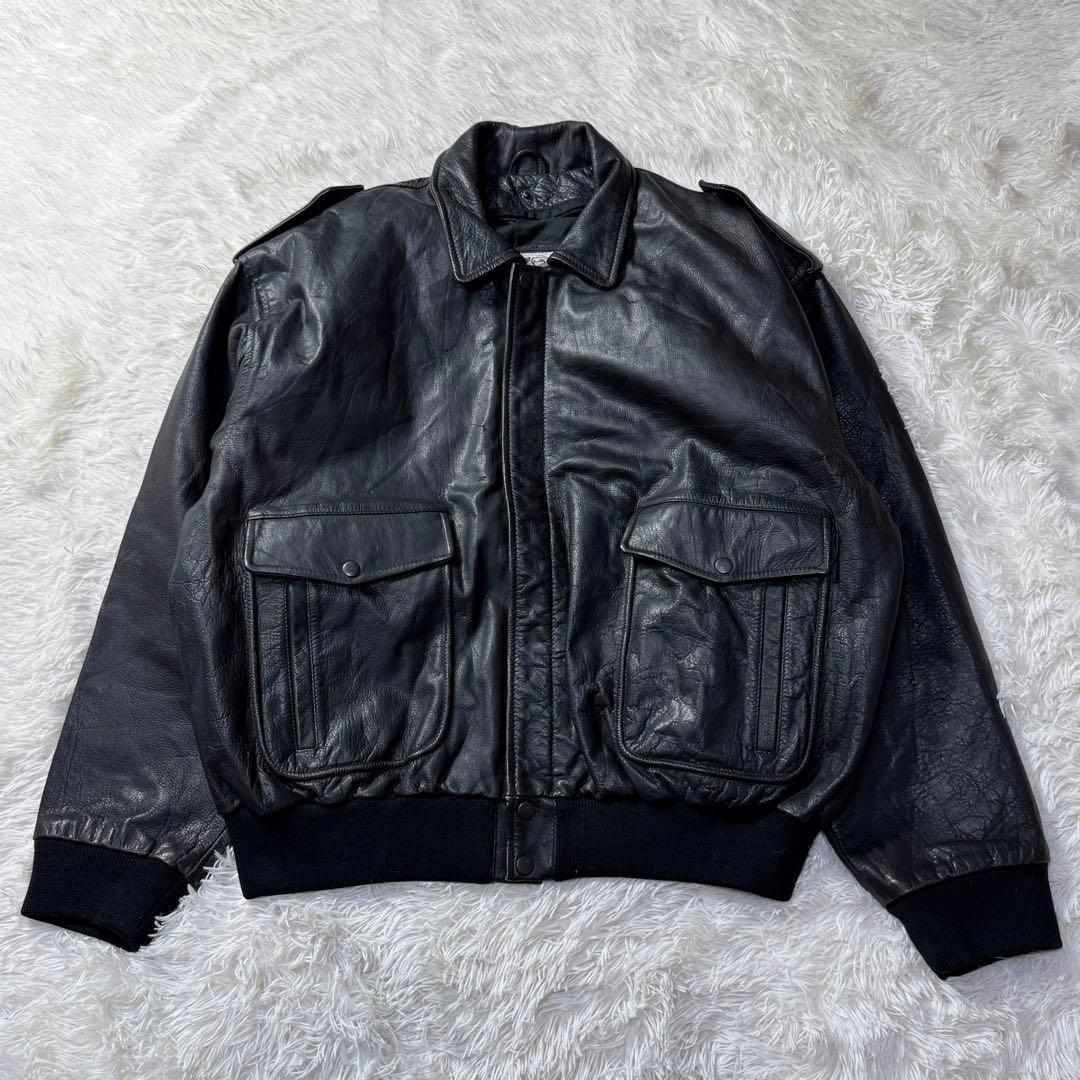 【90s】A-2 ブラックレザー フライトジャケット 牛革 ナッパレザー XL