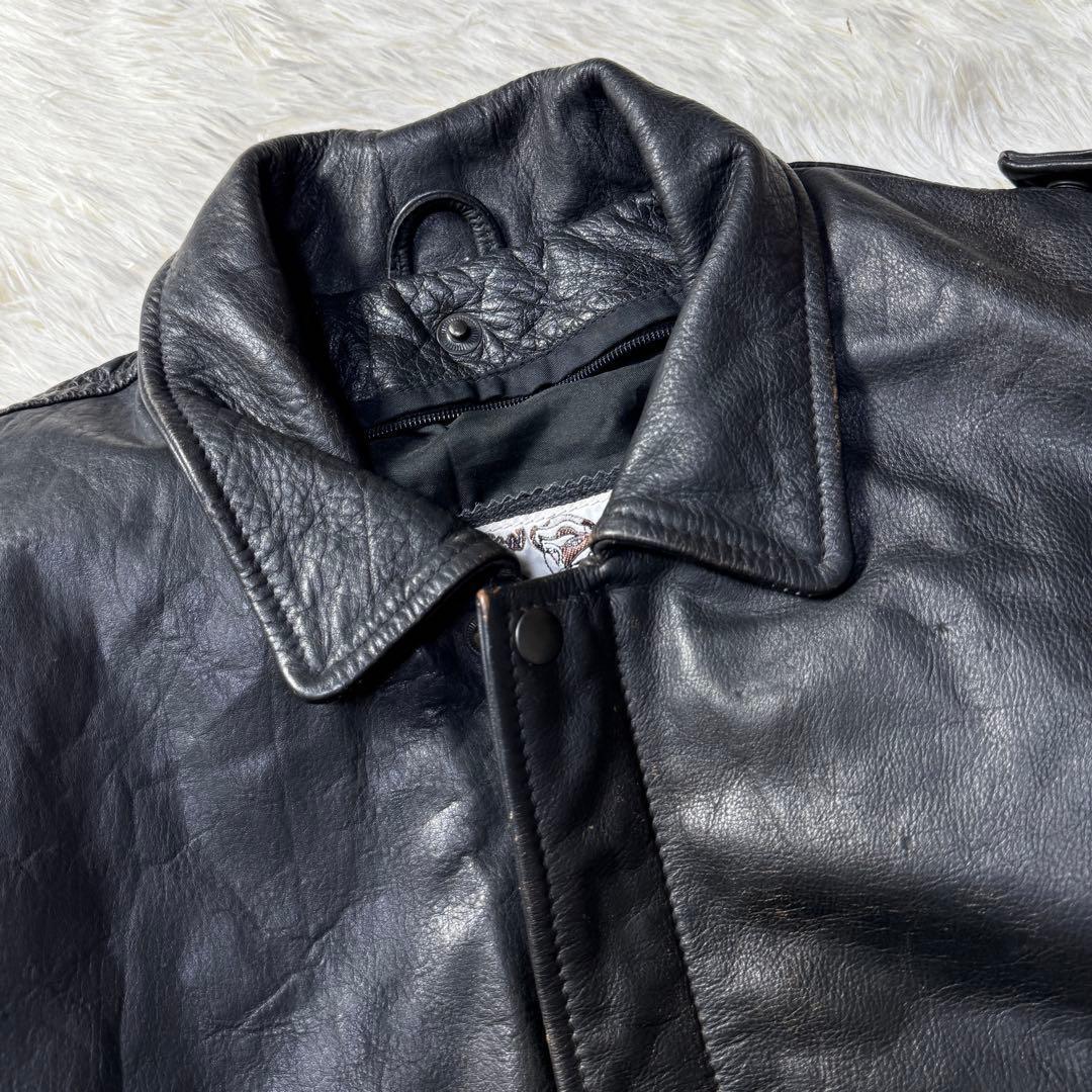 【90s】A-2 ブラックレザー フライトジャケット 牛革 ナッパレザー XL