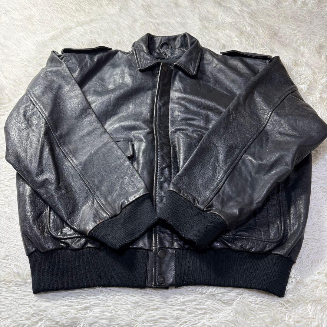 【90s】A-2 ブラックレザー フライトジャケット 牛革 ナッパレザー XL