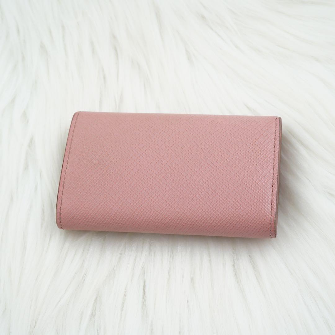 極美品　PRADA プラダ　キーケース　サフィアーノ　リボン　ロゴグラム　ピンク