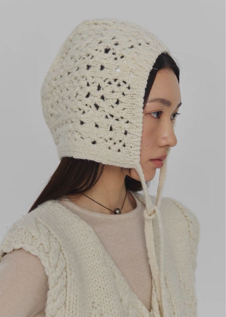 Amomento ニットフード CROCHET KNIT BONNET