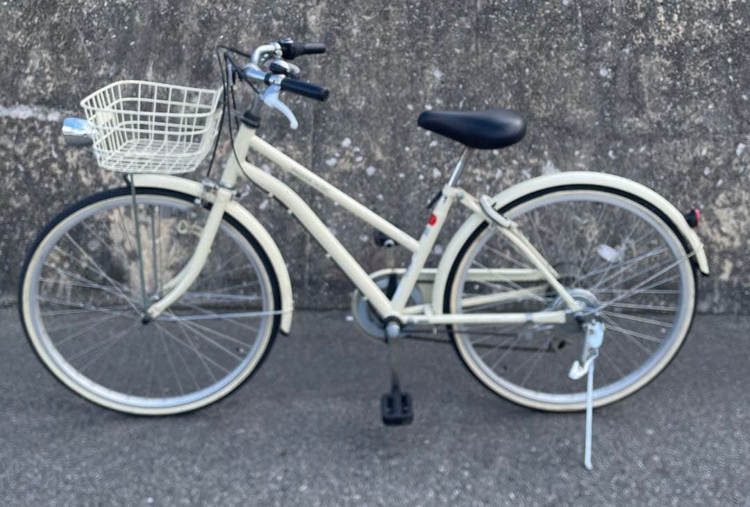 シティサイクル クリーム色 24インチ 前部バスケット付き