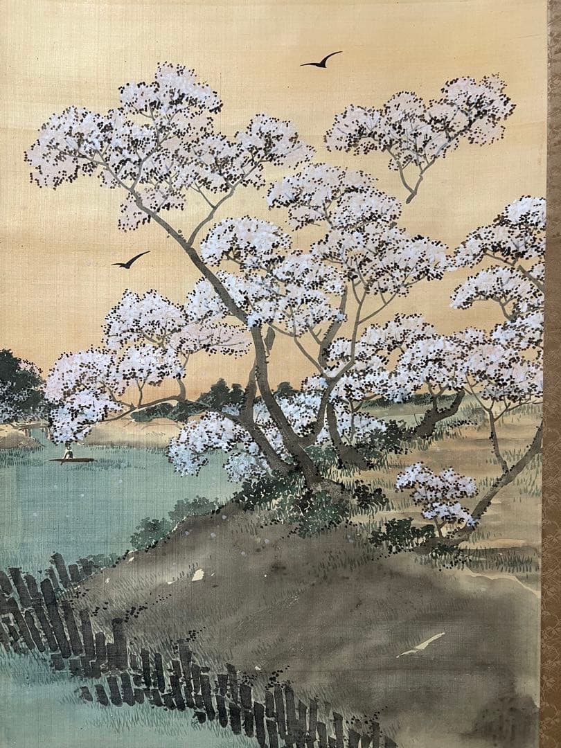 掛け軸　是真　絵［桜図］絹本　木箱付き　送料込み！