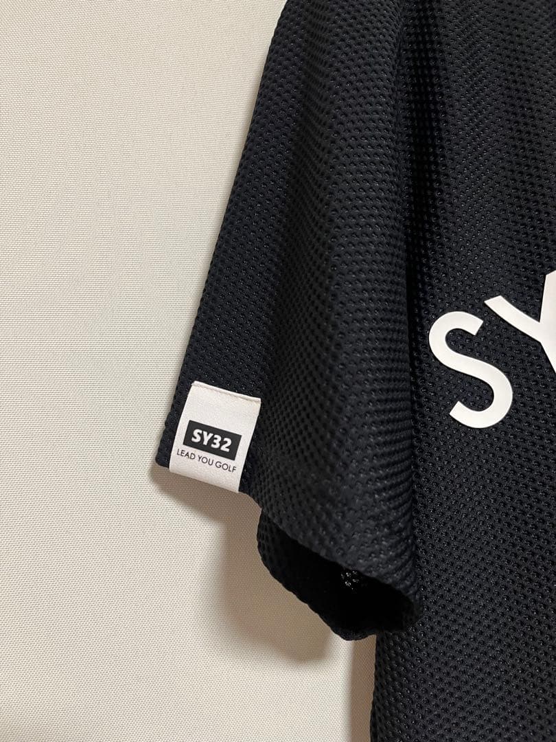 SY32 GOLF モックネックシャツ ワッフル ブラック サイズL