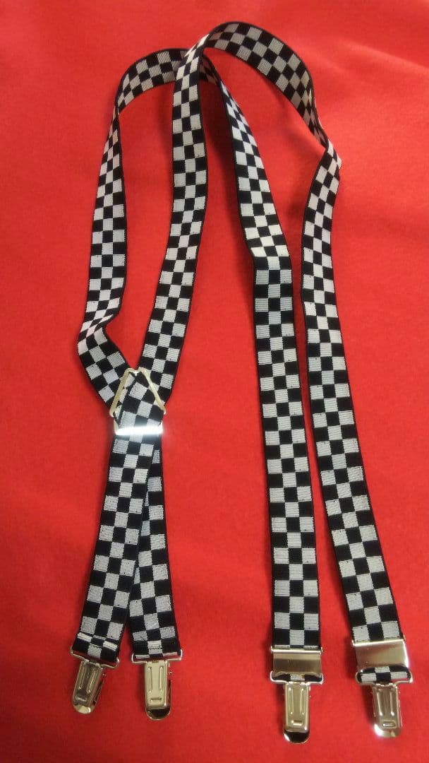 82 極美品 未使用 80s 90s チェッカーフラッグ 市松模様 サスペンダー