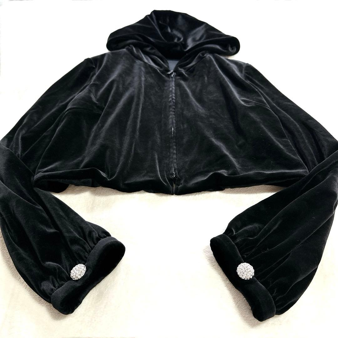 極美品 フォクシー ジュエルパーカー ベロア ベルベット カーディガン 黒