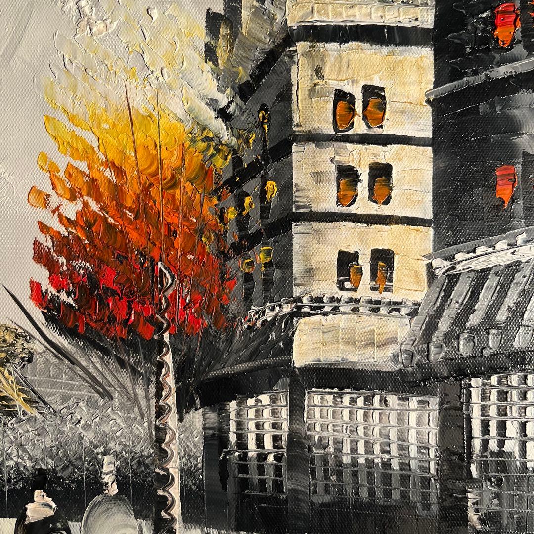 ★秀作★ 手書き油絵 パリの風景 エッフェル塔 絵画 インテリア 油彩