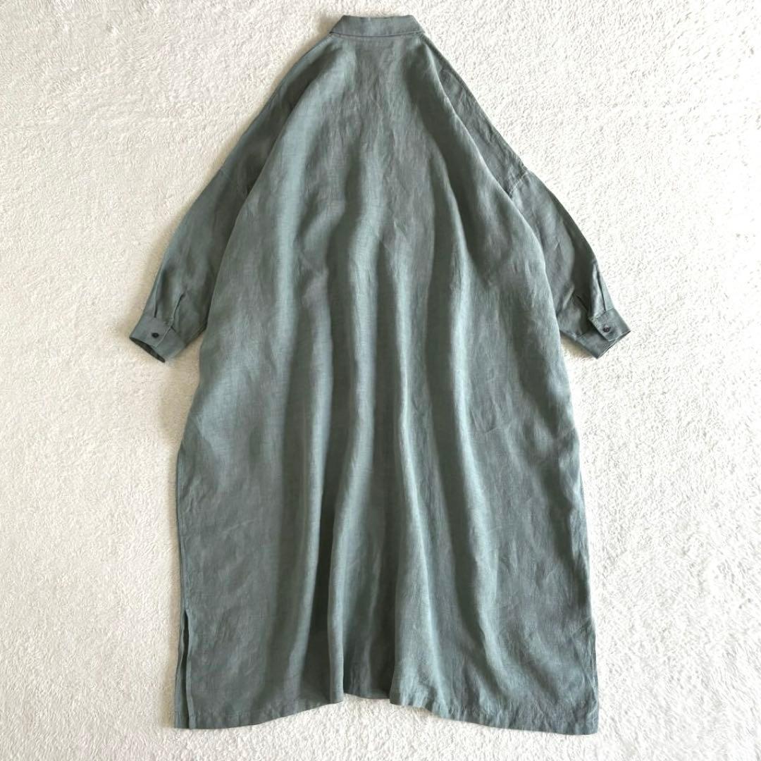 美品 かぐれ リネンシャツワンピース 近年モデル ロングワンピース 長袖 マキシ