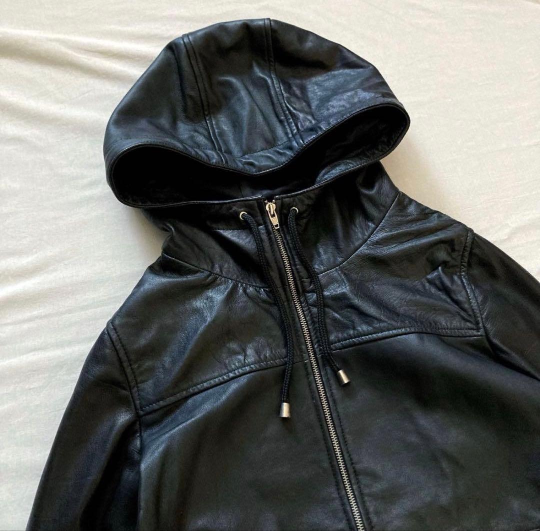 ジャケット・アウター hooded real leather jkt y2k black grunge