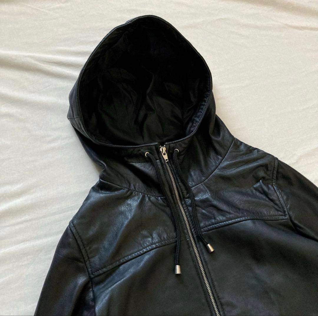 ジャケット・アウター hooded real leather jkt y2k black grunge