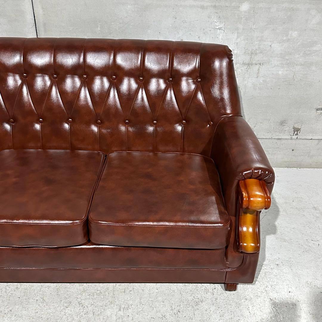 ★70s★ 美品 恵比須工芸社 応接ソファ 3人掛け 昭和レトロ ダイヤステッチ