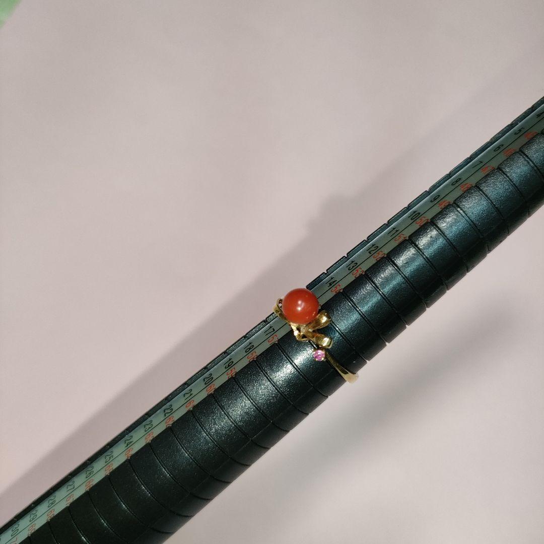 K18　サンゴ　指輪　サファイア付き　1.95g　刻印有り　訳あり