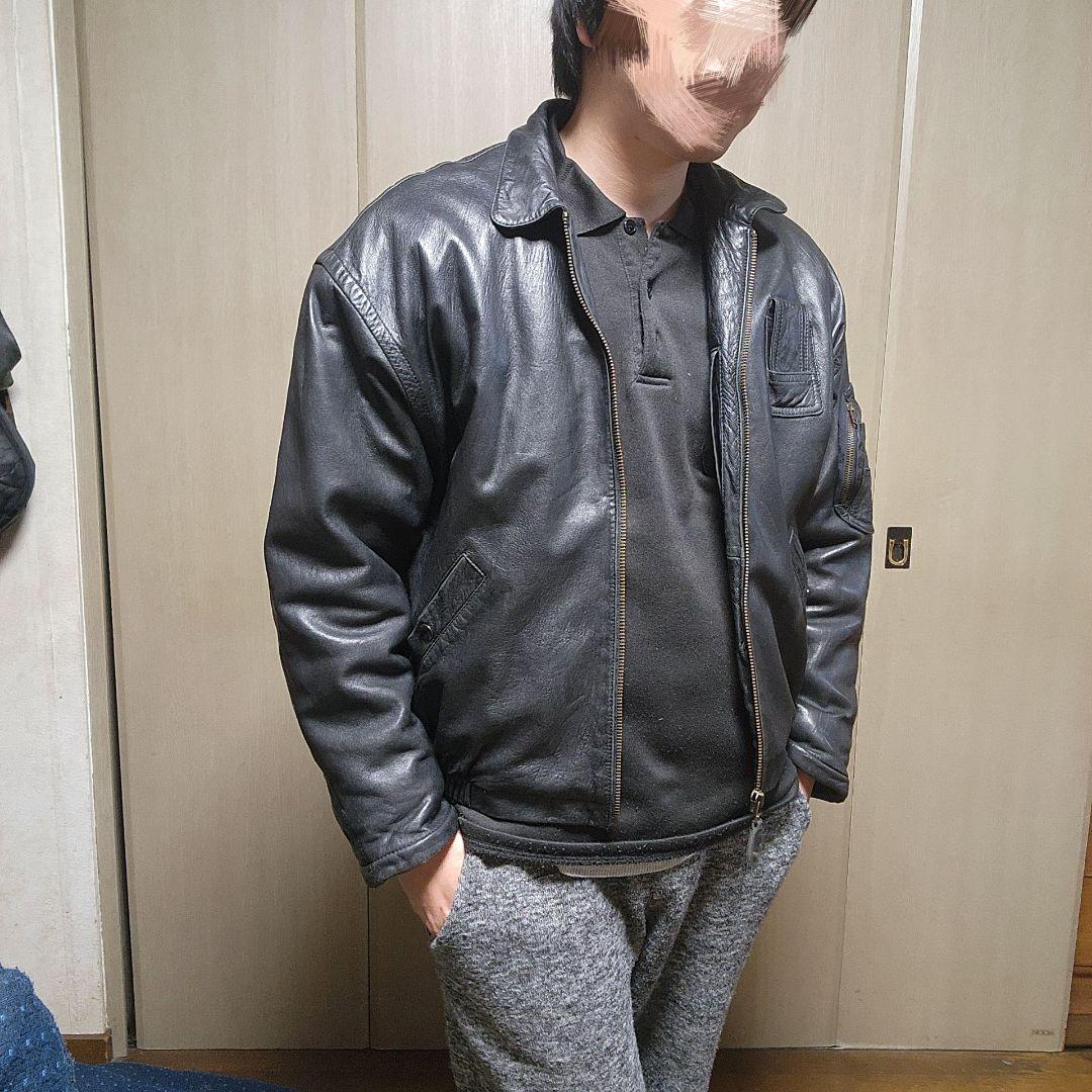 レザージャケット　フランス軍　L 黒　ミリタリー　フライトジャケット