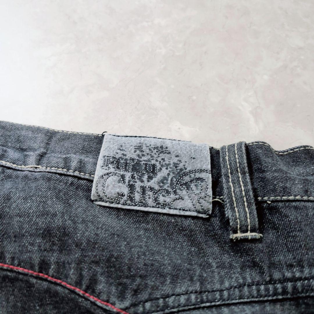 【極太ワイド】FUBU フブ　ブラックデニム　38 y2k 平成　特大 刺繍ロゴ