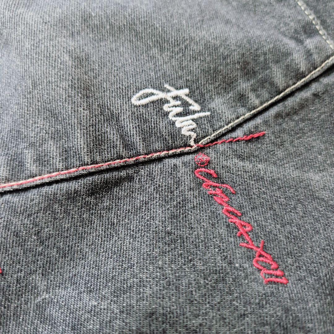 【極太ワイド】FUBU フブ　ブラックデニム　38 y2k 平成　特大 刺繍ロゴ