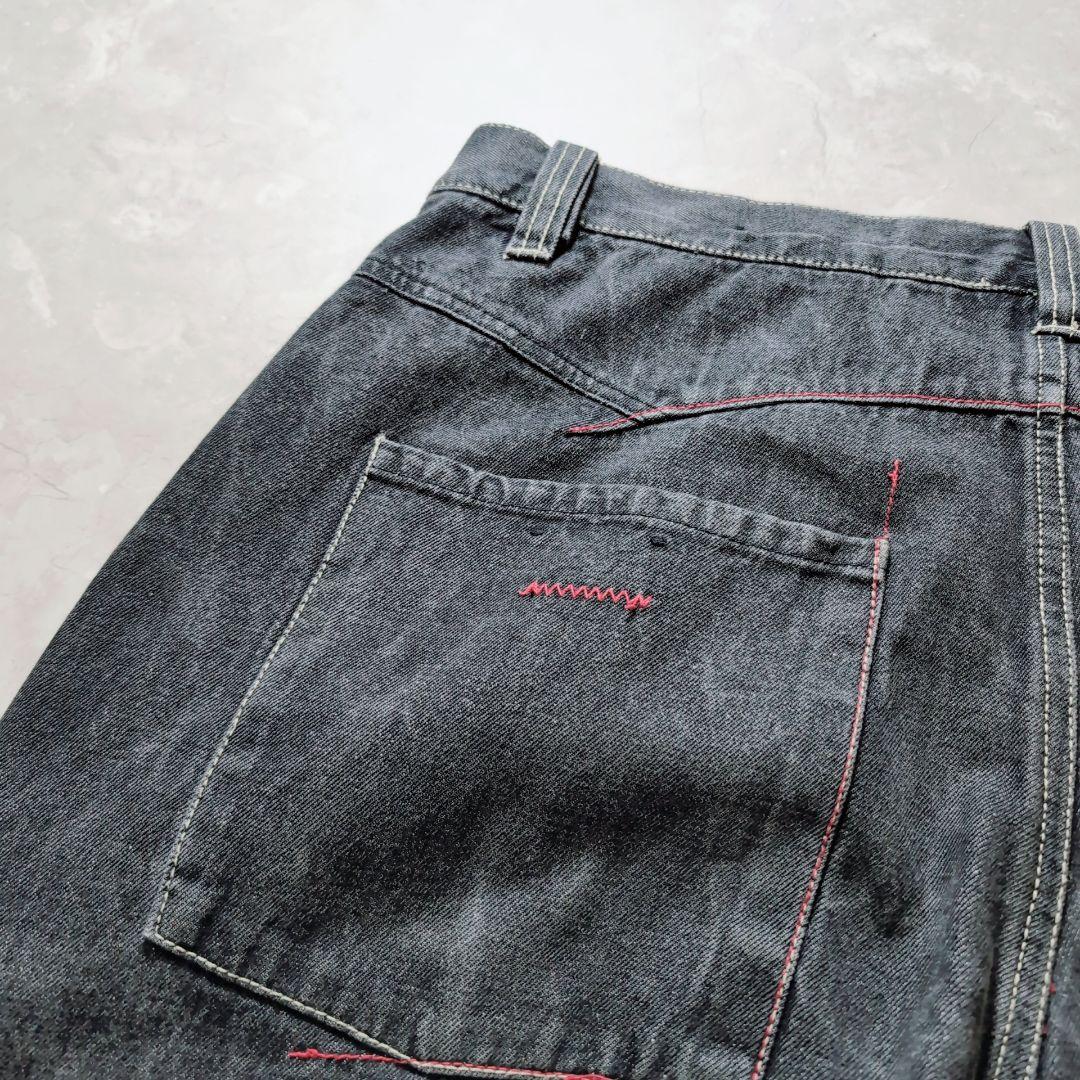 【極太ワイド】FUBU フブ　ブラックデニム　38 y2k 平成　特大 刺繍ロゴ