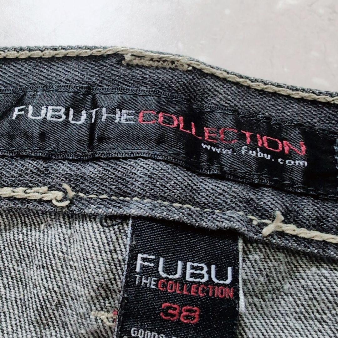 【極太ワイド】FUBU フブ　ブラックデニム　38 y2k 平成　特大 刺繍ロゴ