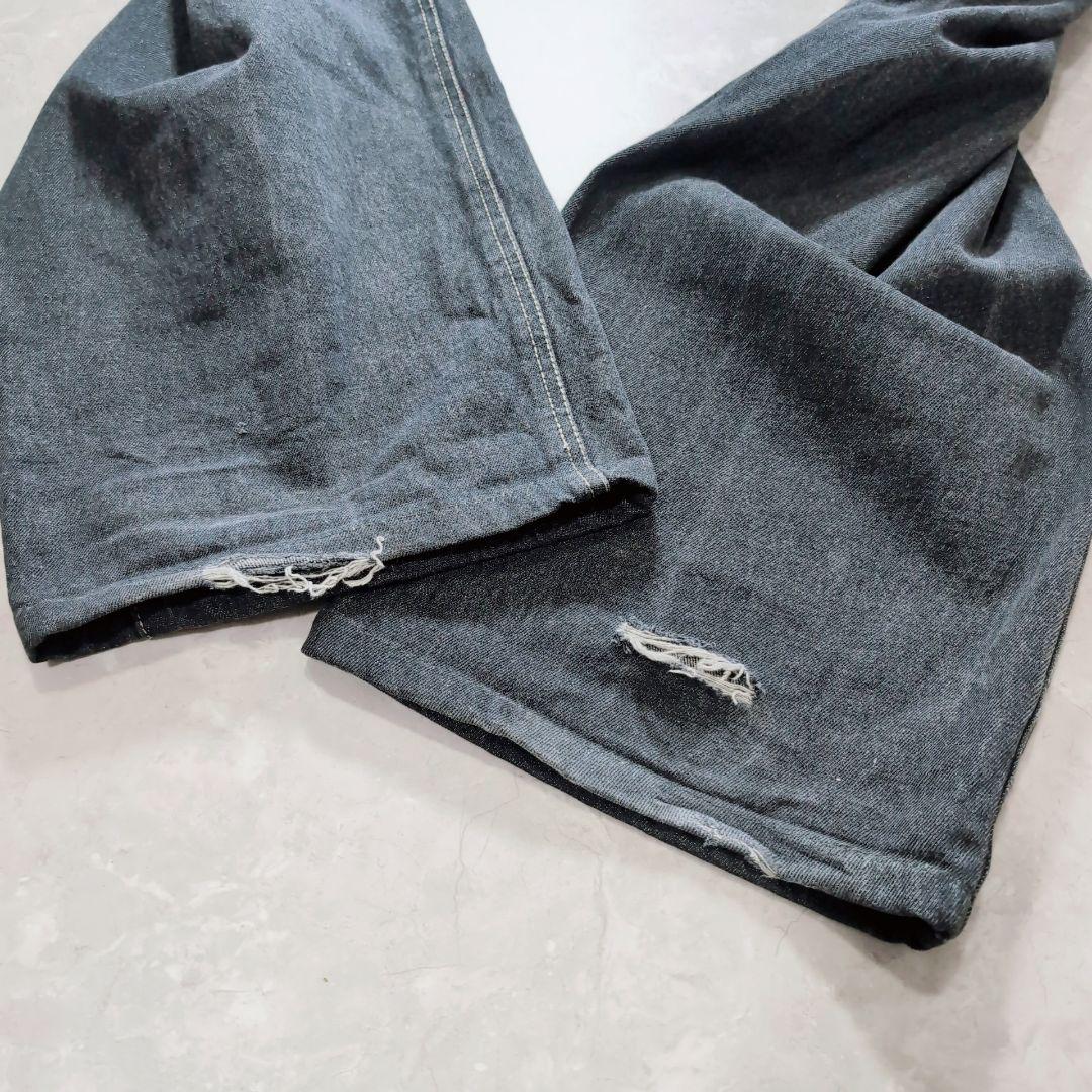【極太ワイド】FUBU フブ　ブラックデニム　38 y2k 平成　特大 刺繍ロゴ