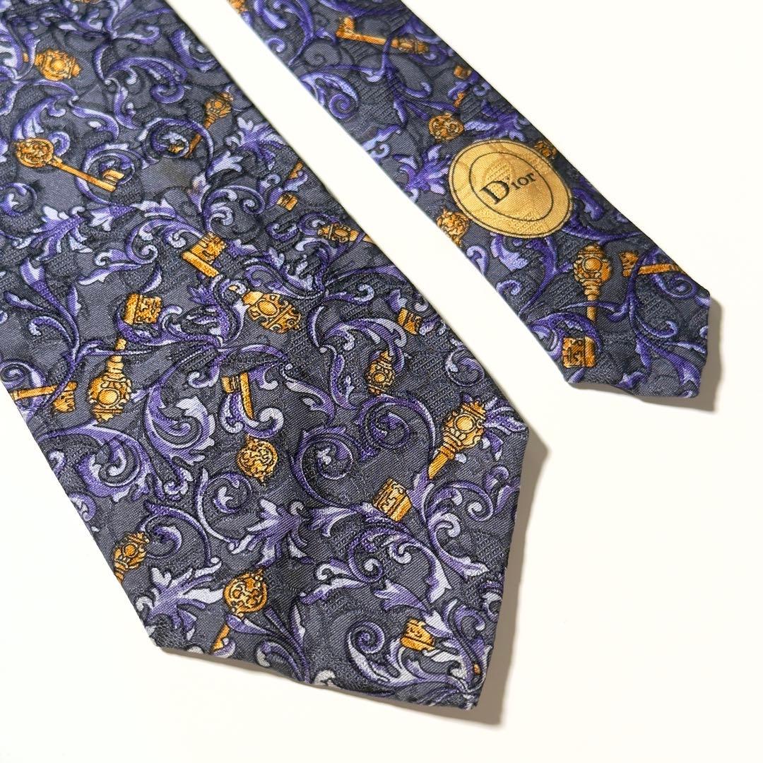 【美品】 Dior ディオール パープル系 ペイズリー柄 花柄 ネクタイ