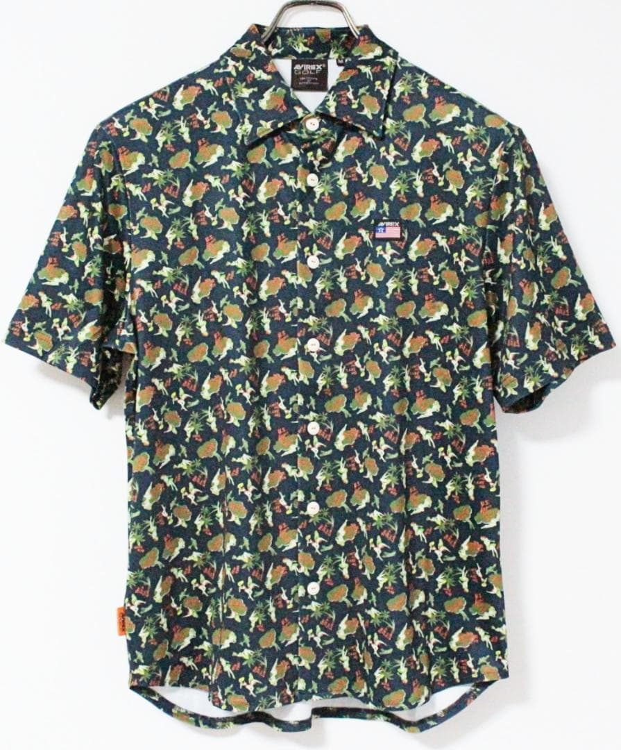 未使用 アヴィレックス ゴルフ サマーガール ストレッチ アロハシャツ M 紺