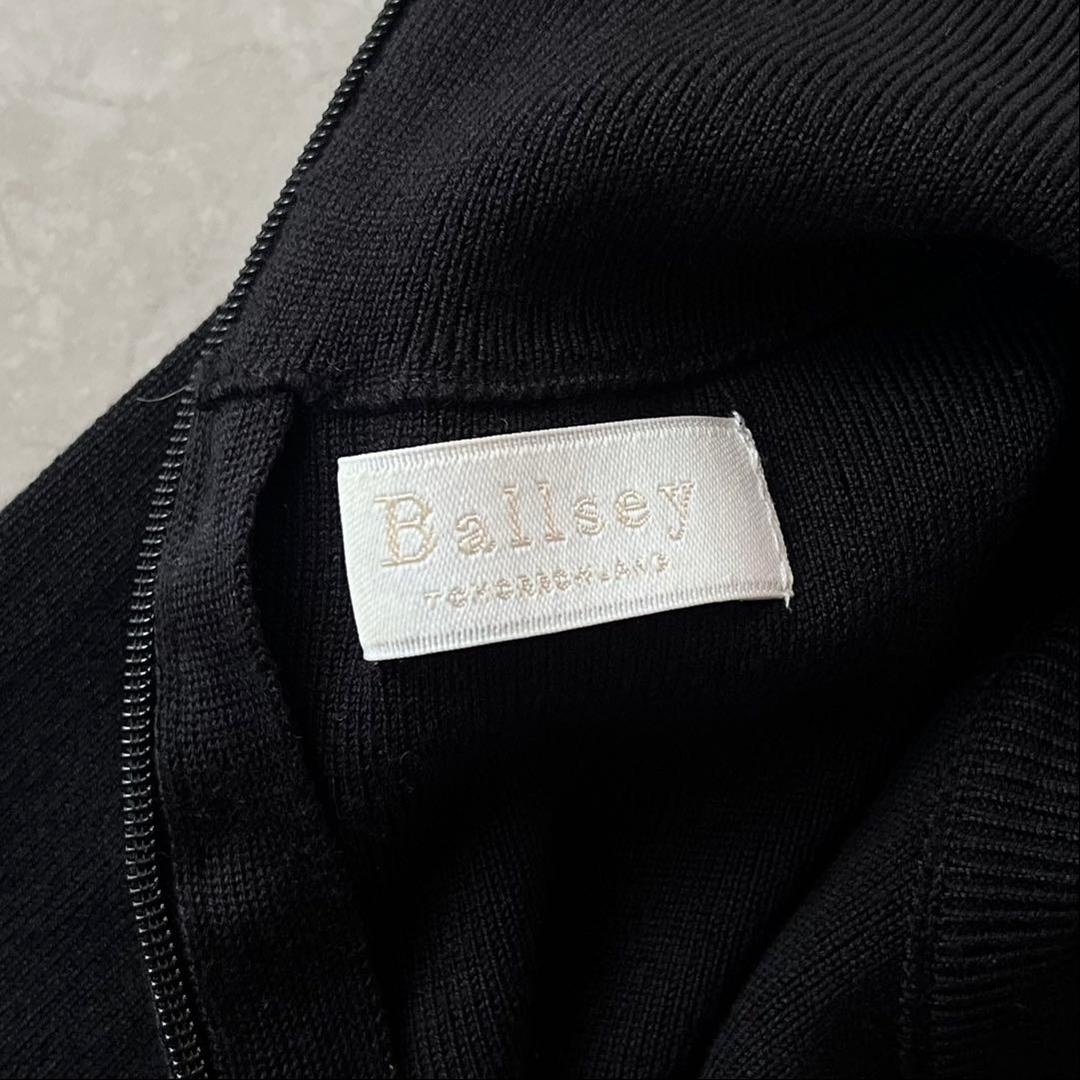 極美品☆Ballsey／シルク混ノースリーブニットワンピース M 黒 ストレッチ