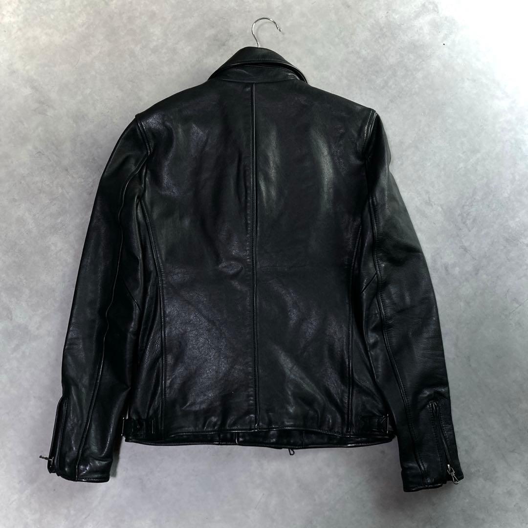 美品 ナノユニバース ダブルライダースジャケット 牛革 S ブラック ベルト