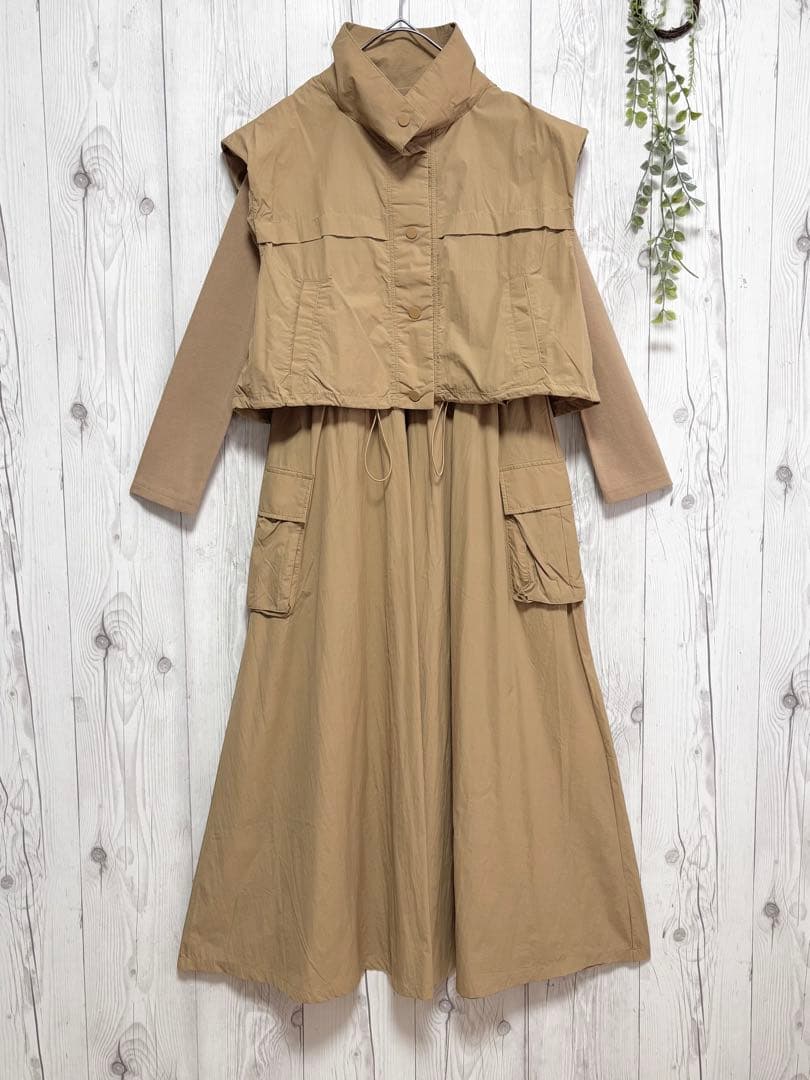 UR ITEMS◆ナイロンベスト&ドッキングワンピース／2Pセット◆CML◆F