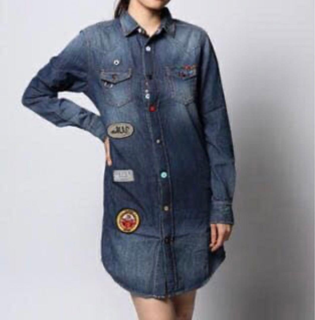 希少 DIESEL ディーゼル デニム シャツ ロングワンピース ワッペン M