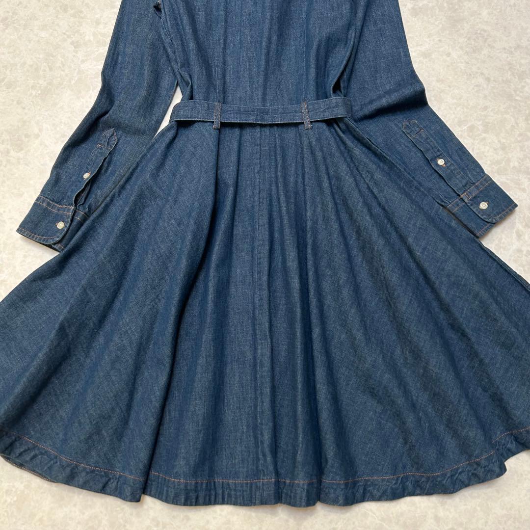 美品 ポロラルフローレン デニム シャツワンピース 刺繍 ベルト付き サイズ0