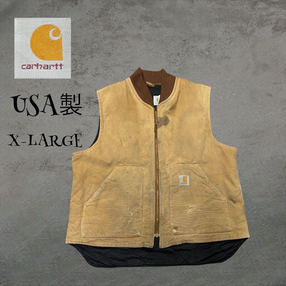90s USA製 ✨ Carhartt ダック地ベスト フェード キルティング