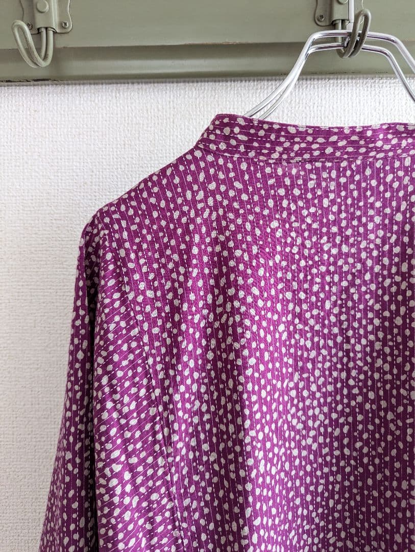 【新品】Artipur パープル花びらドット　ロングシャツワンピース　ゆったり