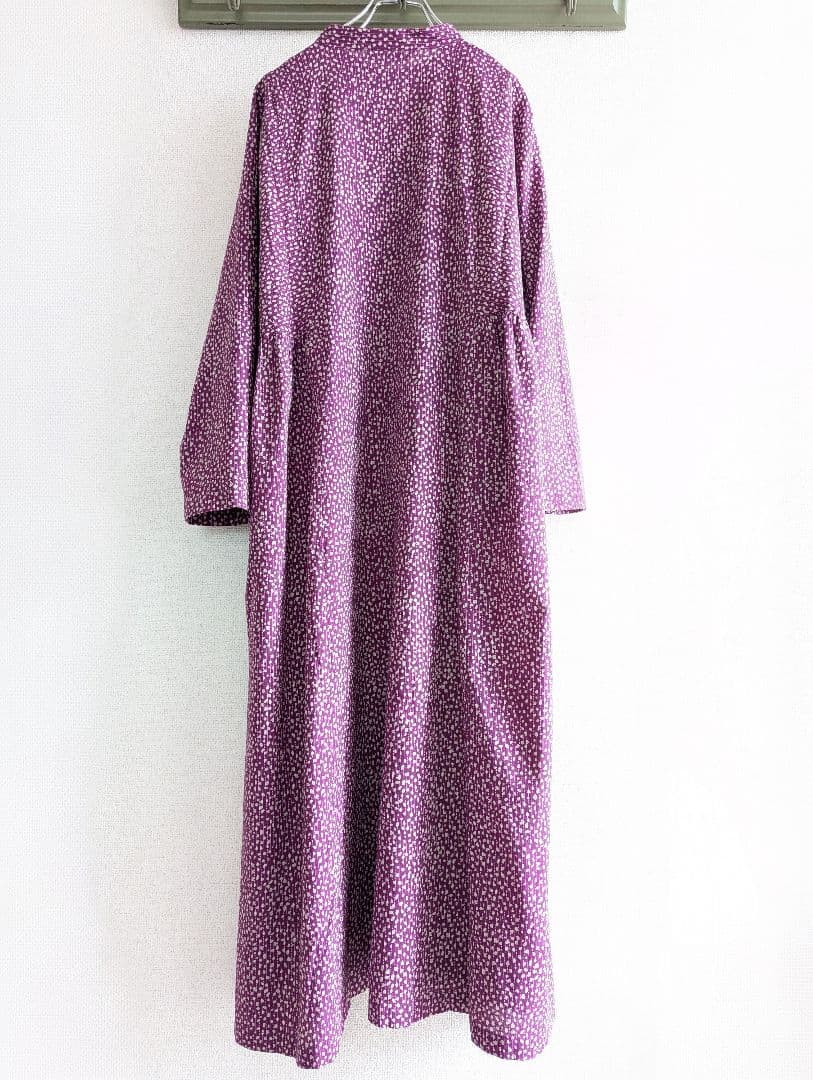 【新品】Artipur パープル花びらドット　ロングシャツワンピース　ゆったり