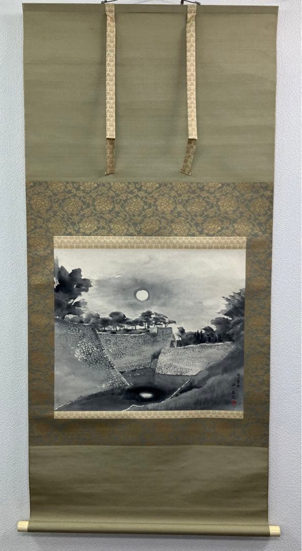 近藤浩一路【淀城跡の月】水墨画　紙本　掛軸　共箱