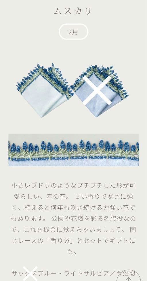 【新品未使用】近沢レース　シーズンタオルハンカチ／ムスカリ・水色