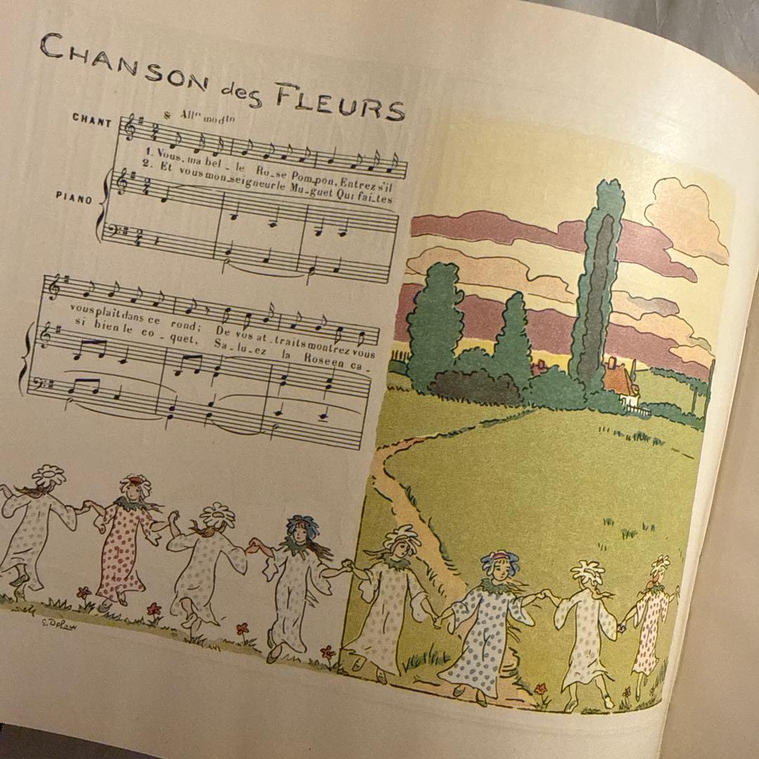 1910年フランス語アンティーク絵本　洋書　古書　楽譜ジャンクジャーナル