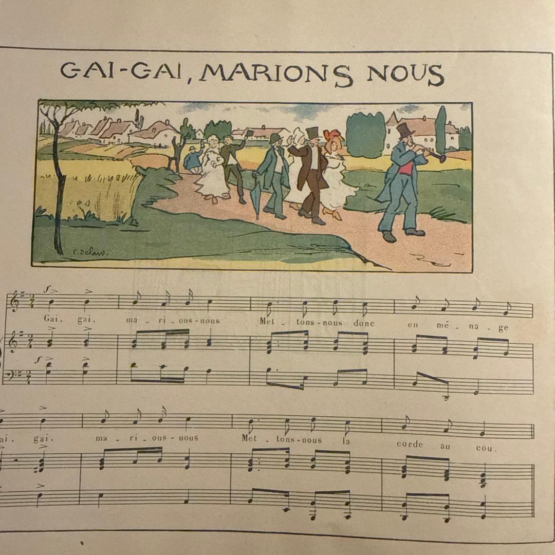 1910年フランス語アンティーク絵本　洋書　古書　楽譜ジャンクジャーナル