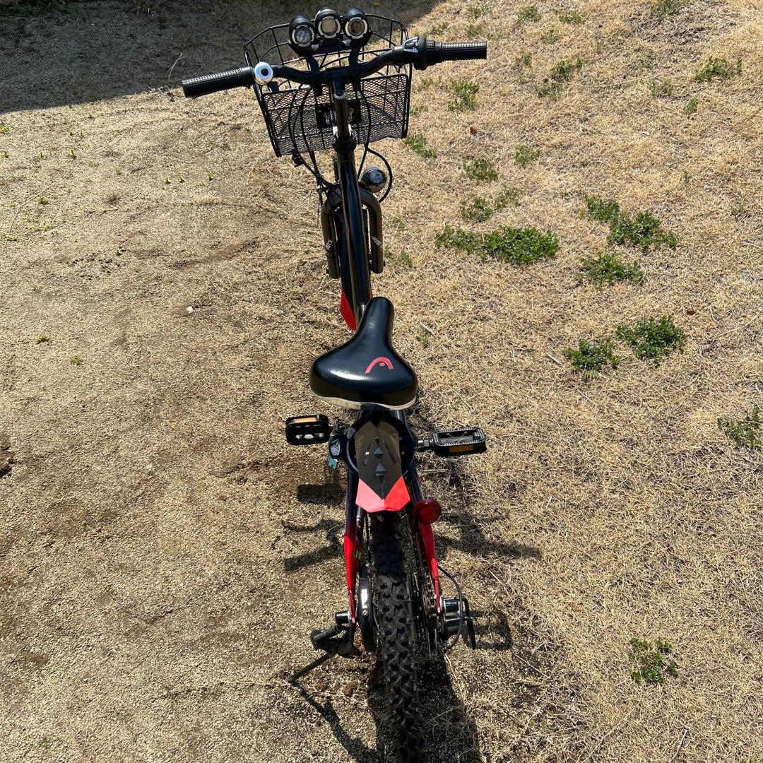 子供用 自転車 本体 黒・赤 前カゴ付 HEAD
