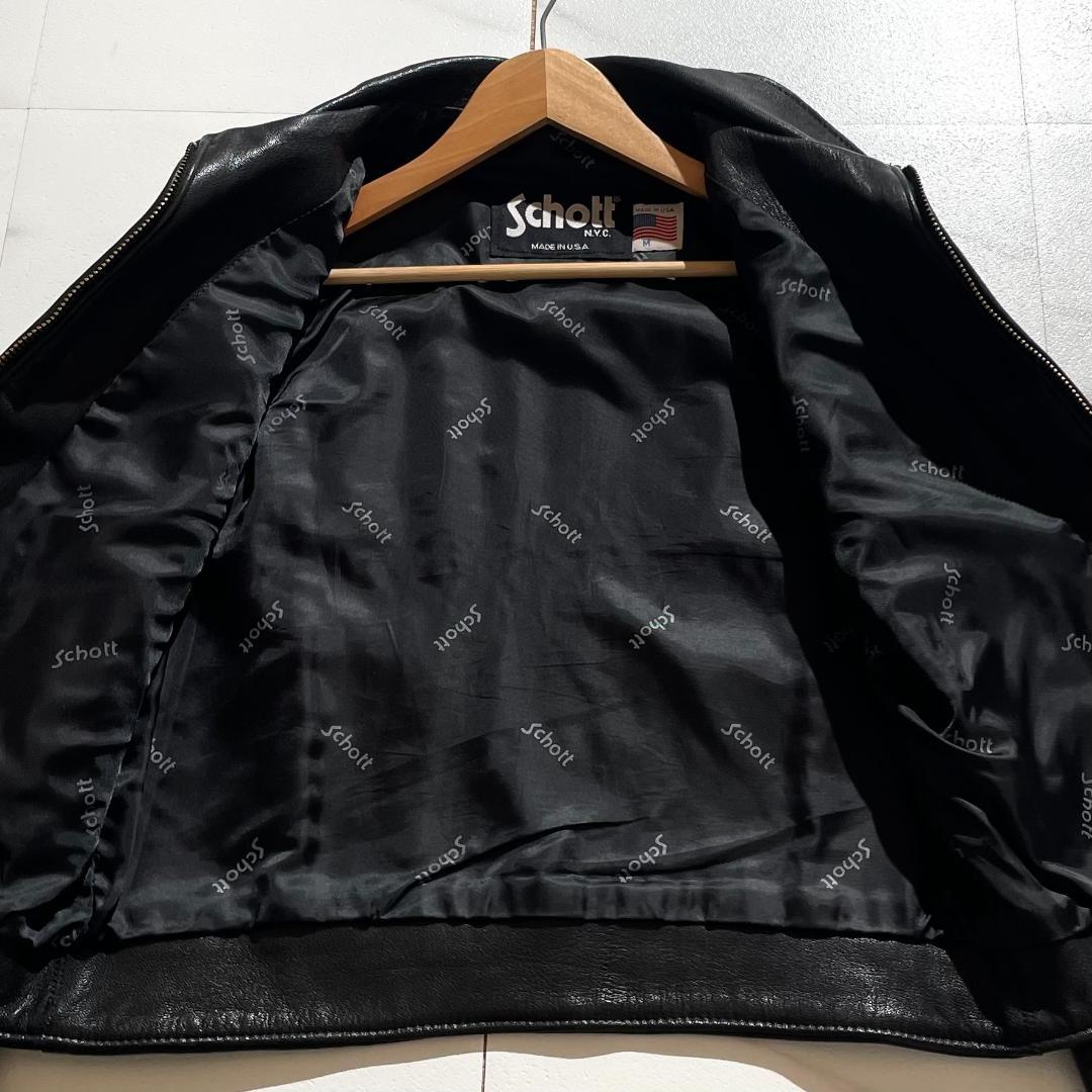 【美品/M】SCHOTT ショット レザージャケット裏地総柄 黒 USA製