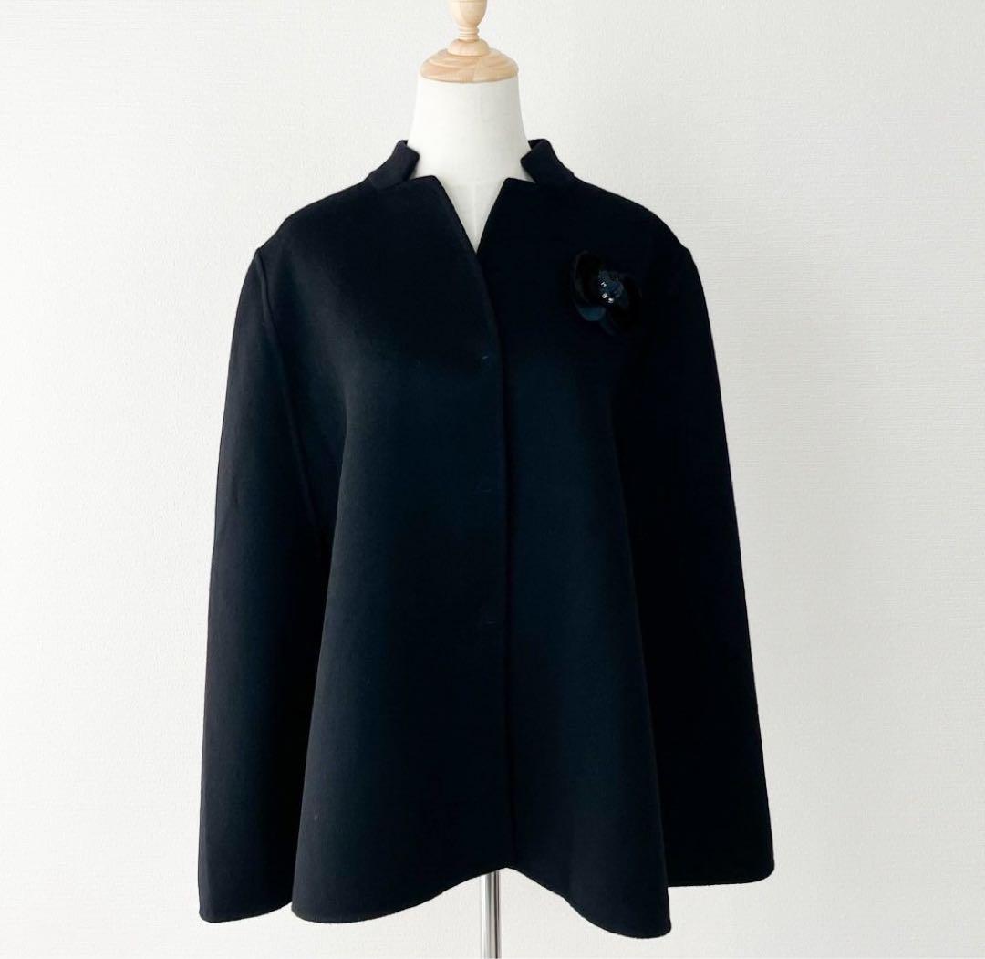 FENDI ダブルフェイス コサージュ付きポンチョコート ショートコート 46