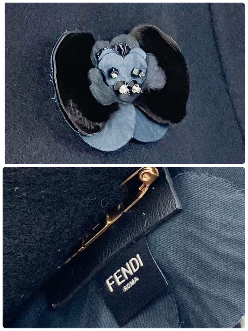 FENDI ダブルフェイス コサージュ付きポンチョコート ショートコート 46