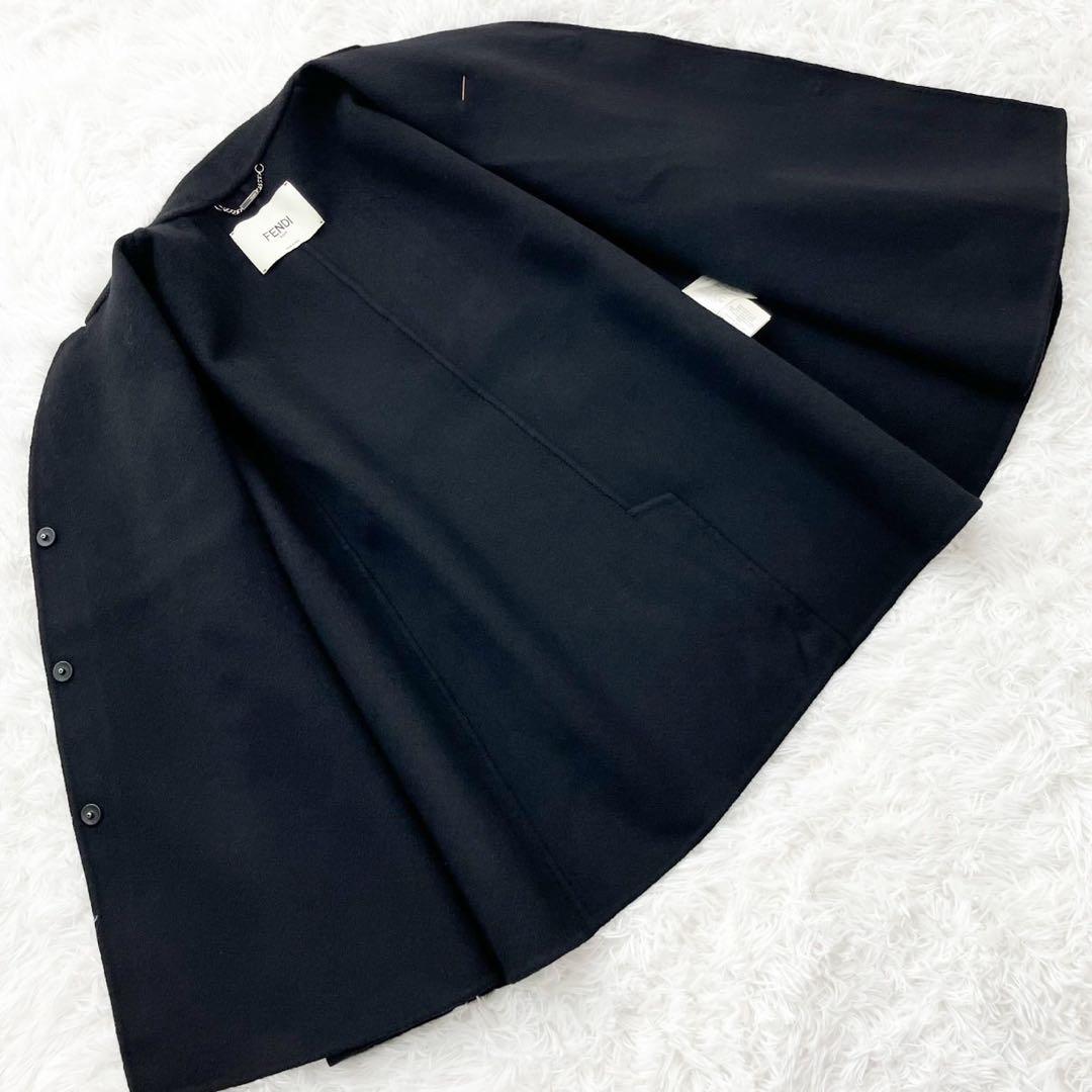 FENDI ダブルフェイス コサージュ付きポンチョコート ショートコート 46