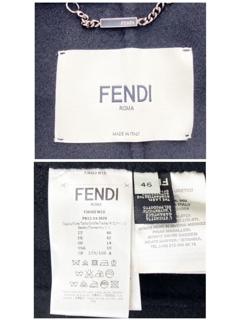 FENDI ダブルフェイス コサージュ付きポンチョコート ショートコート 46