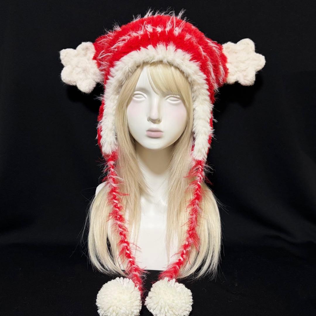 【Mei】星付き 猫耳ニット帽 イヤーマフ ハンドメイド