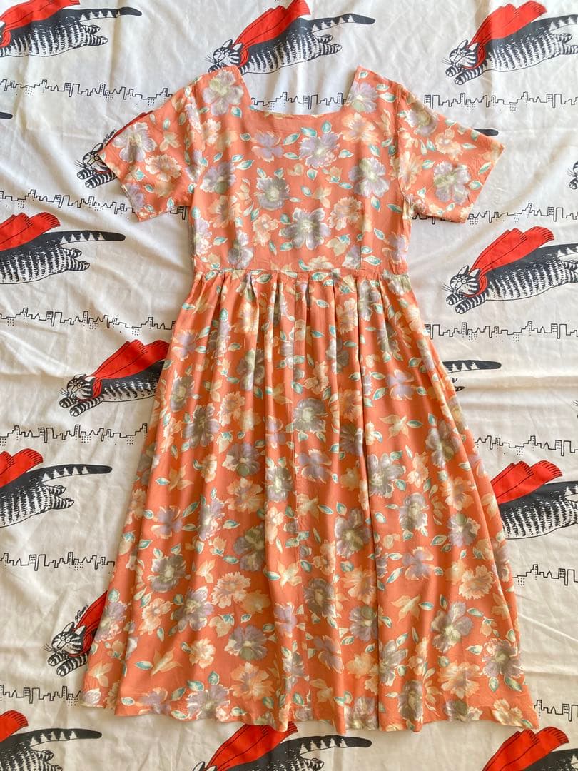 vintage ヴィンテージ オレンジ 花柄 ロングワンピース 古着